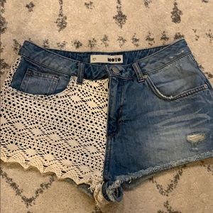 Top shop jean shorts with white knit - woman’s 30